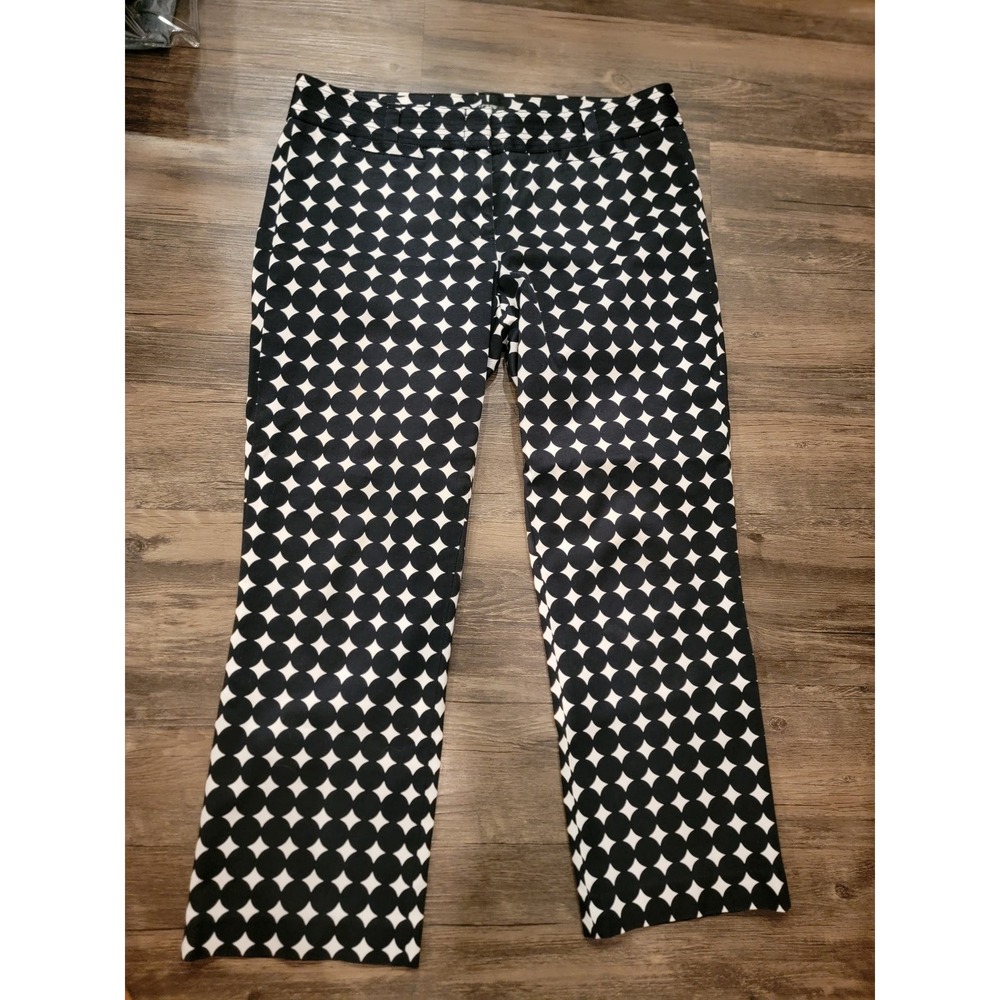 J.Crew City Fit Stretch Pants Size 8 Black White Geometric Circle Print Cropped